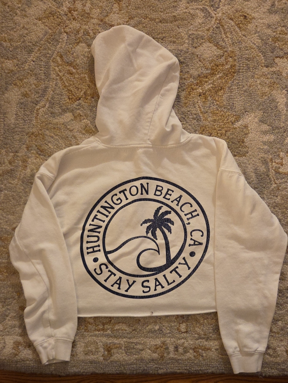 White Kids Hoodie with Huntington Beach Stay Salty Graphic